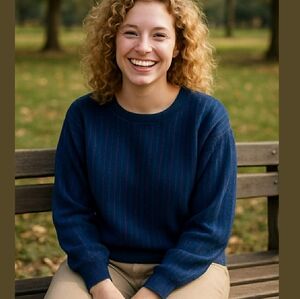 Bocside Weaving  Sweater Pure Wool Striped Blue and Pink Size Medium